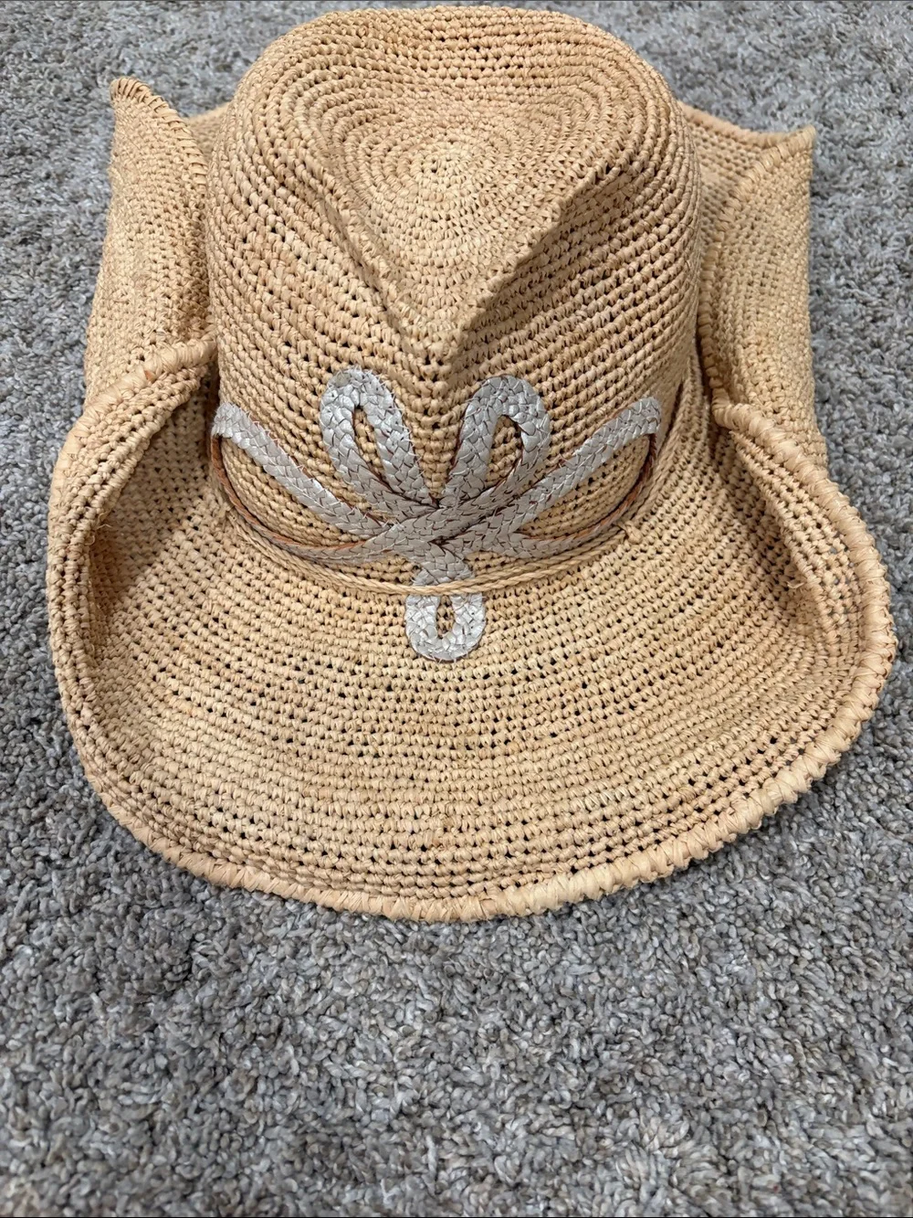 Helen Kaminski Natural Raffia Sun Hat with Ivory Braid Detail